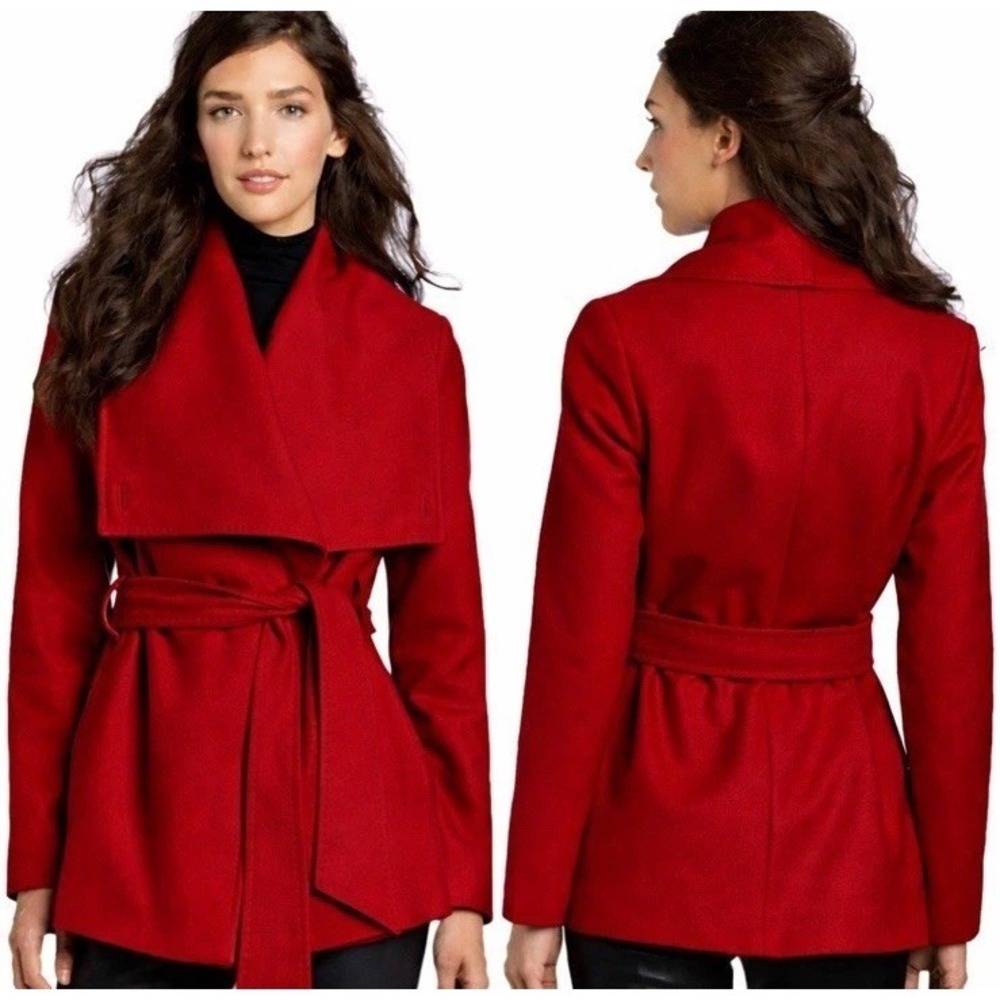 Ted Baker Matild Belted Wrap Coat Jacket Red Wool Cashmere Blend US 10 TB 4